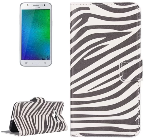 Zebra Stripe Pattern Leather Case with Holder & Card Slots & Wallet for Galaxy J7 / J700 (OEM)