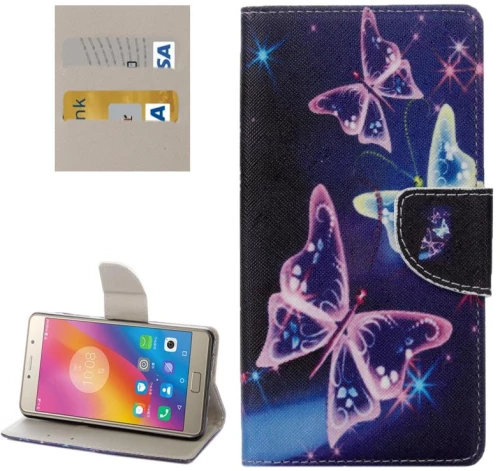 For Lenovo Vibe P2 Purple Crystal Butterflies Pattern Horizontal Flip Leather Case with Holder & Card Slots & Wallet (OEM)