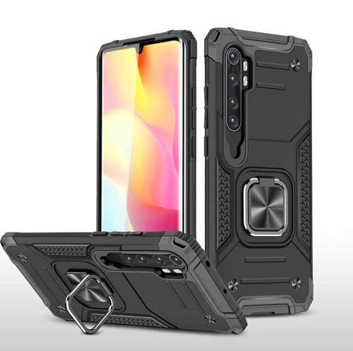 For Xiaomi Note 10 Lite Magnetic Armor Shockproof TPU + PC Case with Metal Ring Holder(Black) (OEM)