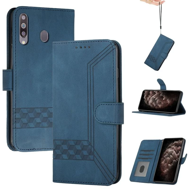 For Samsung Galaxy A20s Cubic Skin Feel Flip Leather Phone Case(Royal Blue) (OEM)