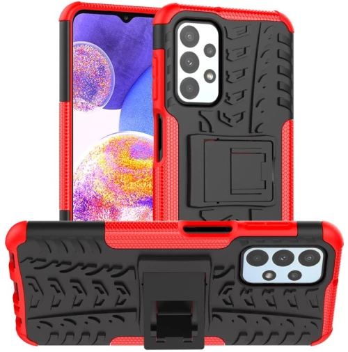 For Samsung Galaxy A23 Tire Texture Shockproof TPU+PC Phone Case with Holder(Red) (OEM)
