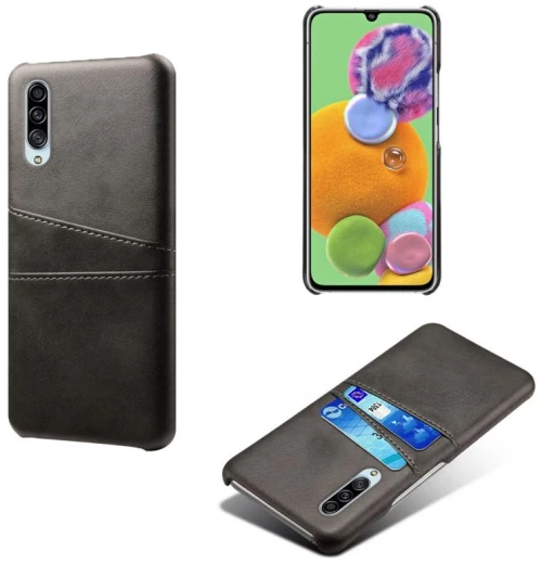 For Samsung Galaxy A90 5G Calf Texture PC + PU Leather Back Cover Shockproof Case with Dual Card Slots(Black) (OEM)