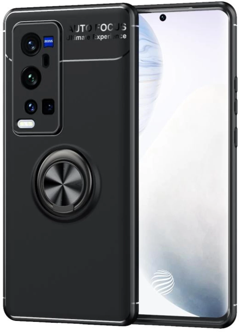 For vivo X60 Pro Plus Metal Ring Holder 360 Degree Rotating TPU Case(Black+Black) (OEM)