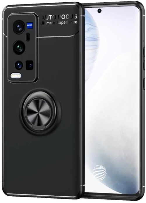 For vivo X60 Pro Plus Metal Ring Holder 360 Degree Rotating TPU Case(Black+Black) (OEM)