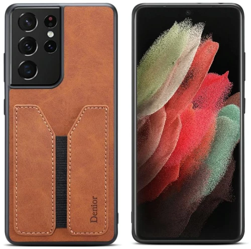 For Samsung Galaxy S23 Ultra 5G Denior DV Elastic Card PU Back Cover Phone Case(Brown) (Denior) (OEM)