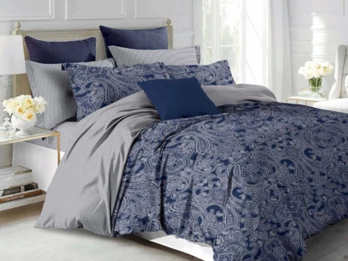 Σετ Σεντόνια Navy Blue Λαχούρι 100% Βαμβακερά Γαρύφαλλο - 220x260, Χωρίς Λάστιχο