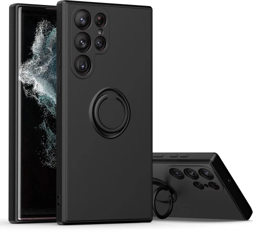 Θήκη Σιλικόνης Rubberized για Samsung Galaxy S23 Ultra Με Ring Holder Μαύρη OEM