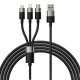Baseus® StarSpeed 3in1 Καλώδιο Φόρτιστης USB-A σε microUSB/Lightning/USB-C 3.5A  1.2m- Black