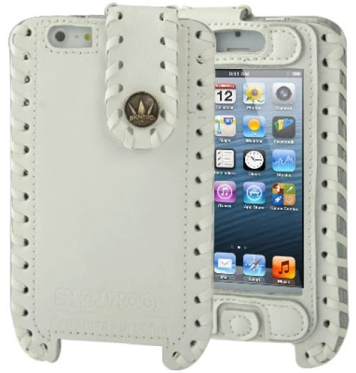 Hand-made Style Top-grain Cowhide Leather Case with Touch Pen & Screen Protector for iPhone 5 & 5s & SE & SE (White) (SHOWKOO) (OEM)