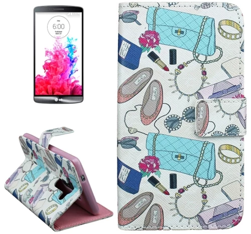 Cross Texture Fashion Items Pattern Leather Case with Holder & Card Slots for LG G3 (OEM)