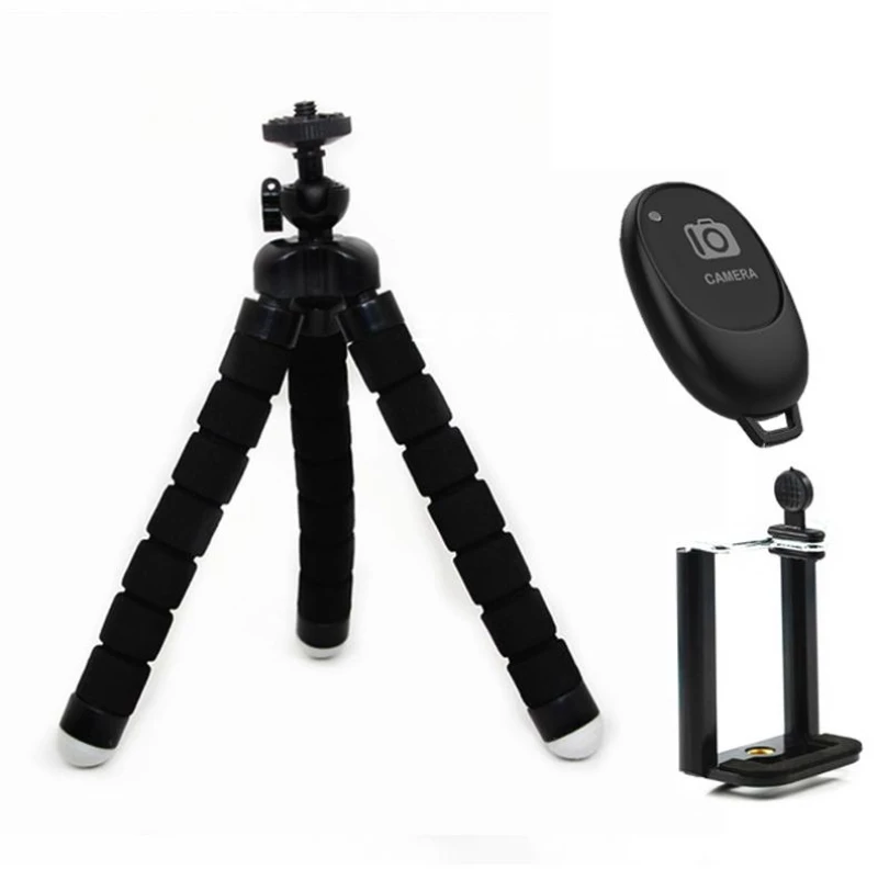 Mini Octopus Flexible Foam Tripod Holder with Phone Clamp & Remote Control(Black) (OEM)