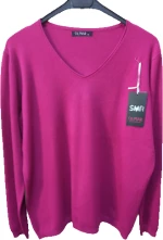 Πλεκτό πουλόβερ με βε λαιμόκοψη (plus size)-015B φουξ