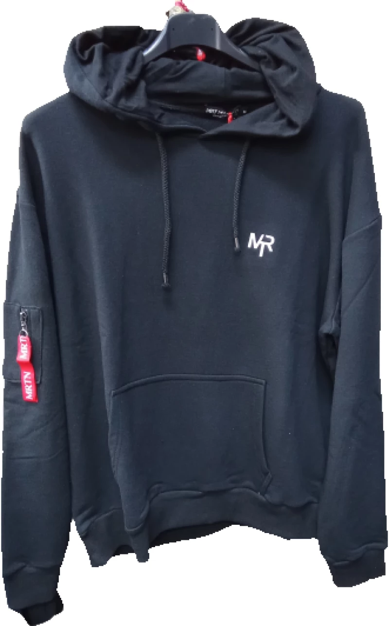 Φούτερ κουκούλα Oversized τσεπάκι μανίκι – Λευκό Μαύρο