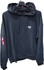 Φούτερ κουκούλα Oversized τσεπάκι μανίκι – Λευκό Μαύρο