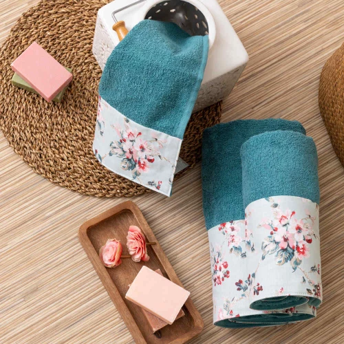 Πετσέτες Σετ 3ΤΜΧ Αγριολούλουδο Πετρόλ 70 x 140 / 50 x 90 / 30 x 50 cm