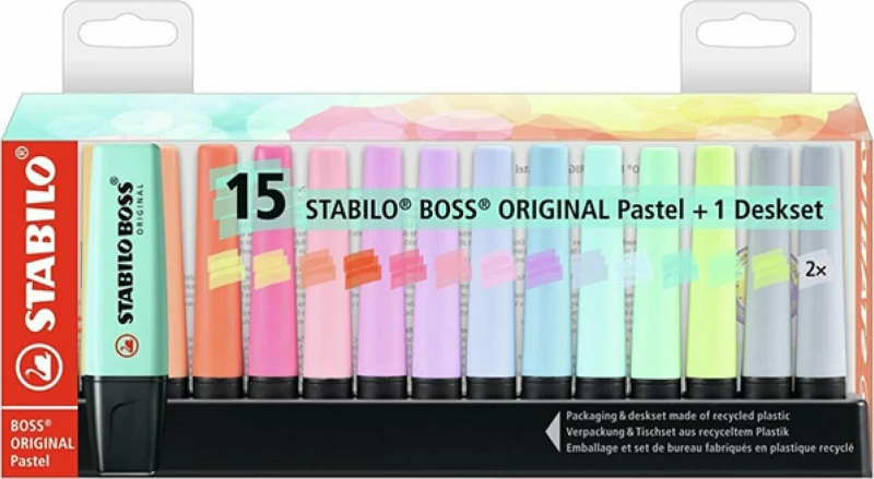 Stabilo μαρκαδόροι υπογράμμισης Boss Deskset Pastel 15 τεμάχια  7015-02