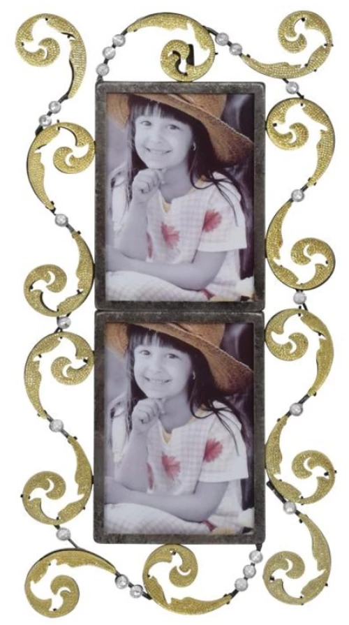 64966 ΚΟΡΝΙΖΑ ΜΕΤΑΛΛΙΚΗ FYLLIANA ΔΙΠΛΗ ΚΡΕΜΑΣΤΗ ΧΡΥΣΟ-STRASS 13*18 47*24*1.5 ΥΧ15S224