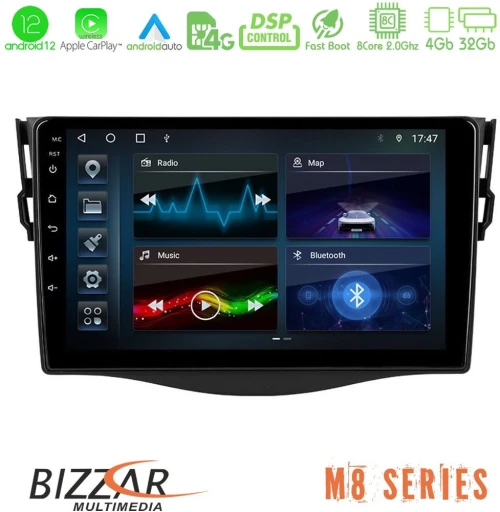 Bizzar m8 Series Toyota Rav4 8core Android13 4+32gb Navigation Multimedia 9 u-m8-Ty0530