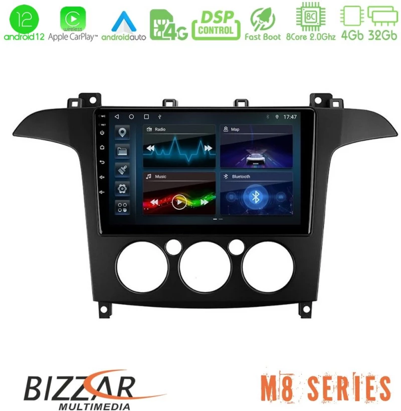 Bizzar m8 Series Ford s-max 2006-2008 (Manual A/c) 8core Android13 4+32gb Navigation Multimedia Tablet 9 u-m8-Fd408