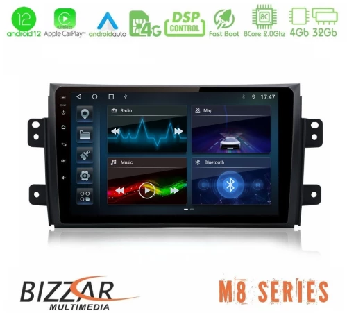 Bizzar m8 Series Suzuki sx4 2006-2014 Fiat Sedici 2006-2014 8core Android13 4+32gb Navigation Multimedia Tablet 9 u-m8-Sz0649