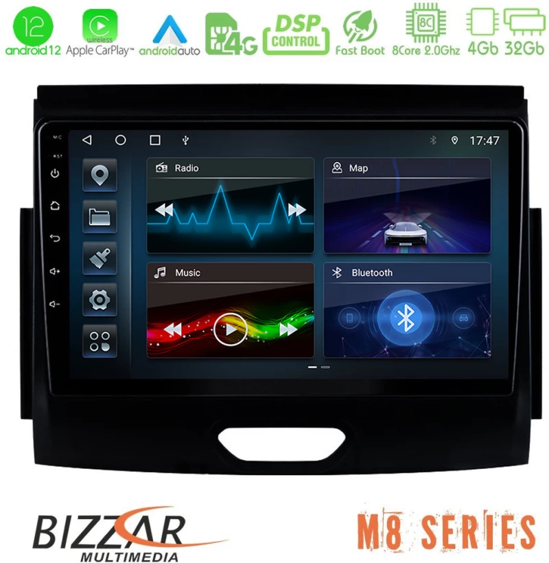 Bizzar m8 Series Ford Ranger 2017-2022 8core Android13 4+32gb Navigation Multimedia Tablet 9″ u-m8-Fd0496