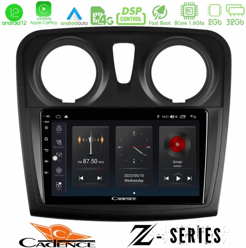 Cadence z Series Dacia Sandero/dokker 2014-2020 8core Android12 2+32gb Navigation Multimedia Tablet 9 u-z-Dc0621