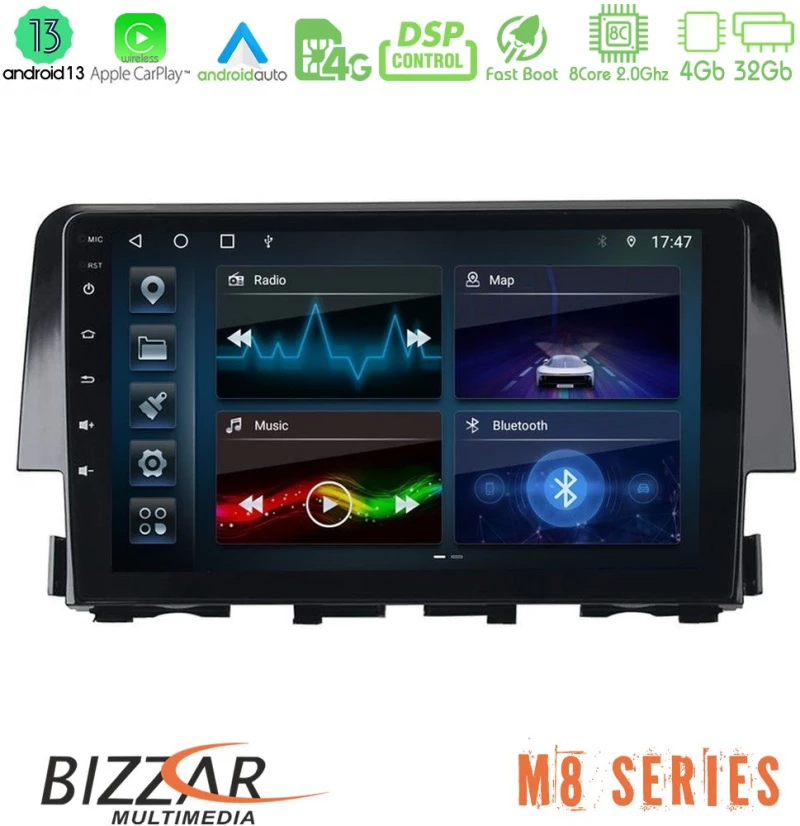 Bizzar m8 Series Honda Civic 2016-2020 8core Android13 4+32gb Navigation Multimedia 9 u-m8-Hd0058