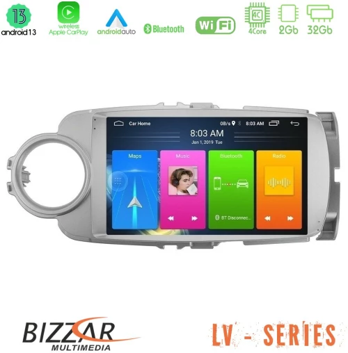 Bizzar lv Series Toyota Yaris 4core Android 13 2+32gb Navigation Multimedia Tablet 9 u-lv-Ty1777