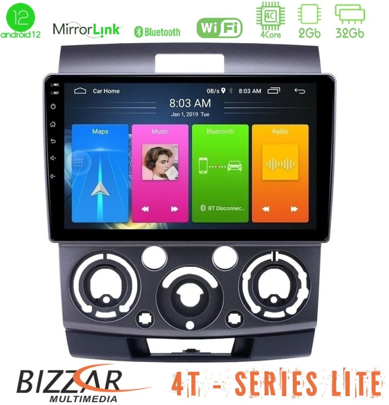 Bizzar 4t Series Ford Ranger/mazda Bt50 4core Android12 2+32gb Navigation Multimedia Tablet 9 u-lvb-Fd0687