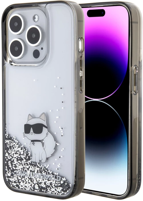 Karl Lagerfeld Ikonik Case Choupette Θήκη προστασίας από Liquid σιλικόνη – iPhone 15 Pro (Clear / Silver Glitter – KLHCP15LLKCNS
