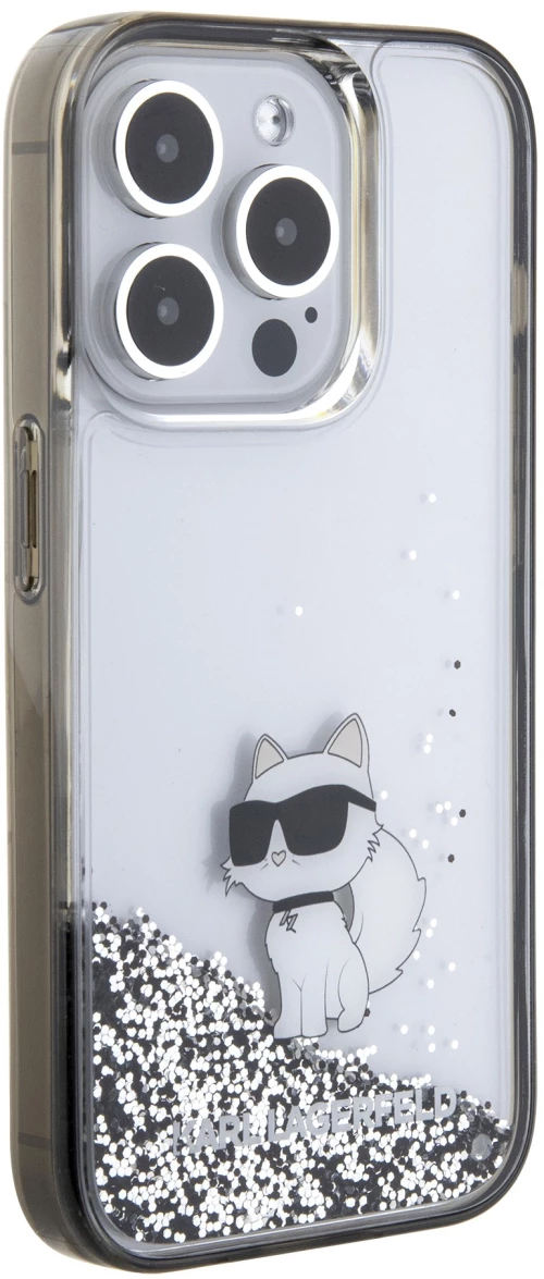 Karl Lagerfeld Ikonik Case Choupette Θήκη προστασίας από Liquid σιλικόνη – iPhone 15 Pro (Clear / Silver Glitter – KLHCP15LLKCNS