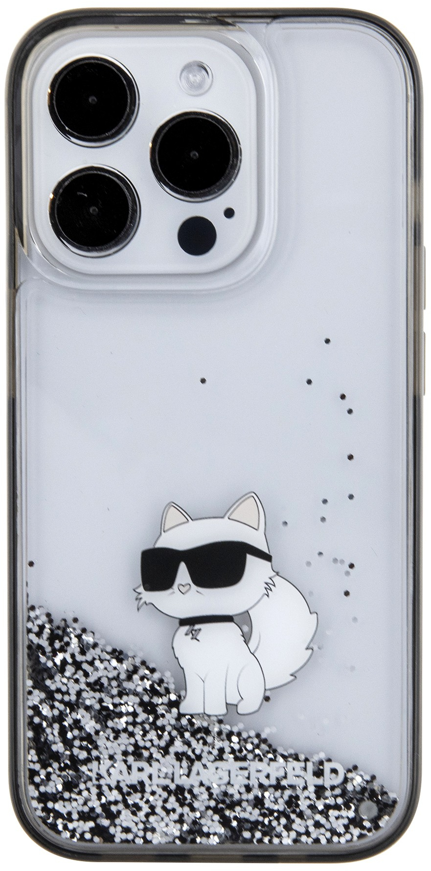 Karl Lagerfeld Ikonik Case Choupette Θήκη προστασίας από Liquid σιλικόνη – iPhone 15 Pro (Clear / Silver Glitter – KLHCP15LLKCNS