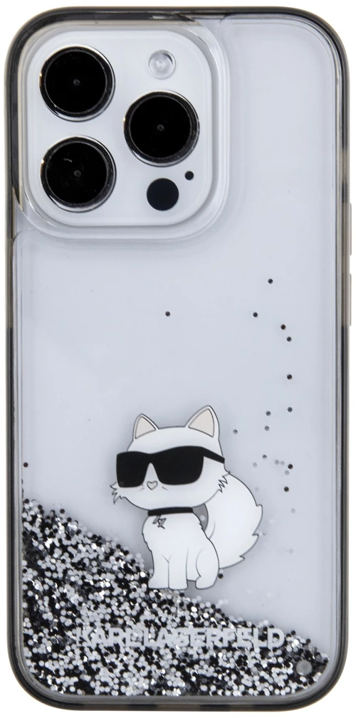 Karl Lagerfeld Ikonik Case Choupette Θήκη προστασίας από Liquid σιλικόνη – iPhone 15 Pro (Clear / Silver Glitter – KLHCP15LLKCNS
