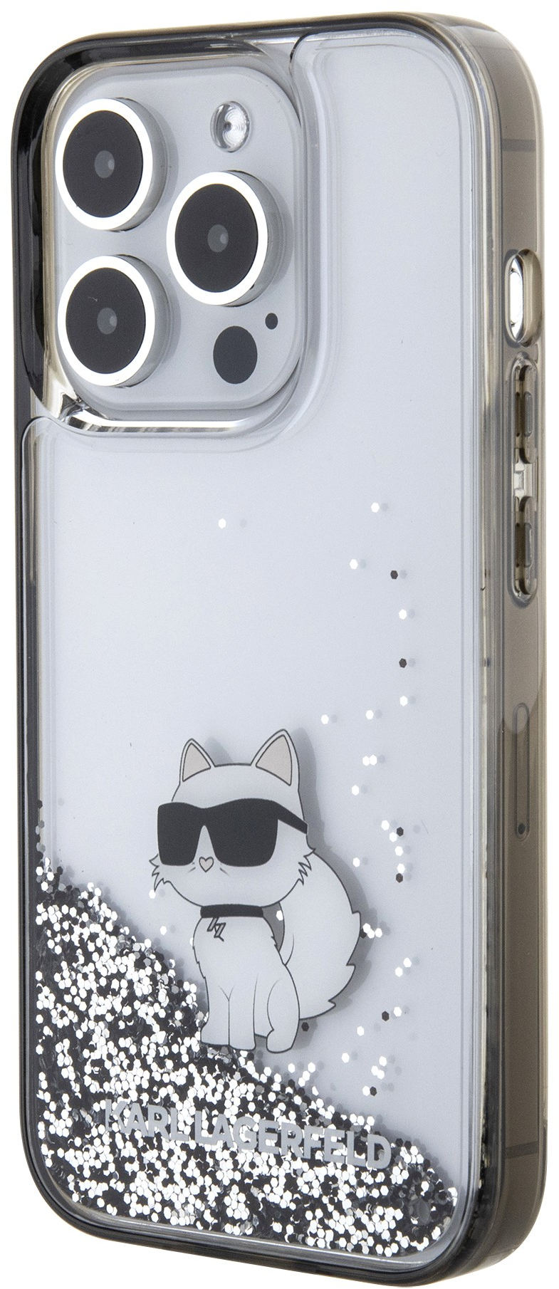 Karl Lagerfeld Ikonik Case Choupette Θήκη προστασίας από Liquid σιλικόνη – iPhone 15 Pro (Clear / Silver Glitter – KLHCP15LLKCNS