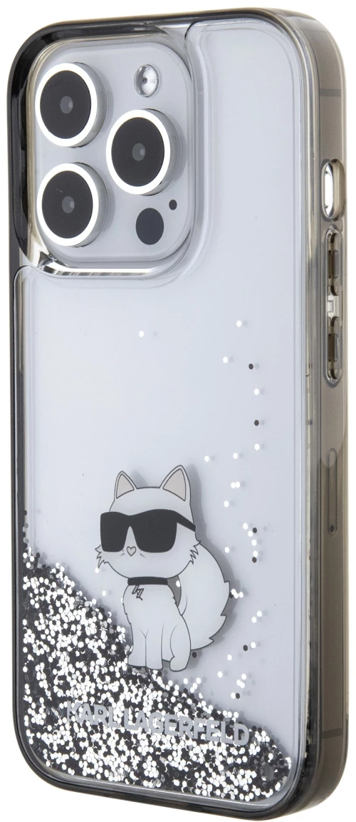 Karl Lagerfeld Ikonik Case Choupette Θήκη προστασίας από Liquid σιλικόνη – iPhone 15 Pro (Clear / Silver Glitter – KLHCP15LLKCNS
