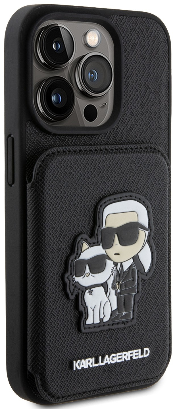 Karl Lagerfeld Back Cover Θήκη Δερματίνης με Υποδοχή για Κάρτες και Stand για iPhone 15 Pro - Μάυρο