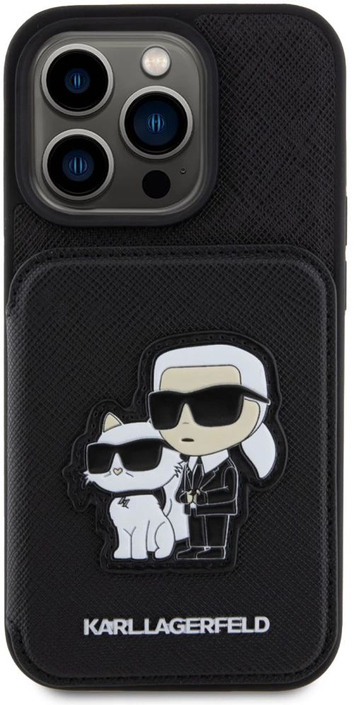 Karl Lagerfeld Back Cover Θήκη Δερματίνης με Υποδοχή για Κάρτες και Stand για iPhone 15 Pro - Μάυρο