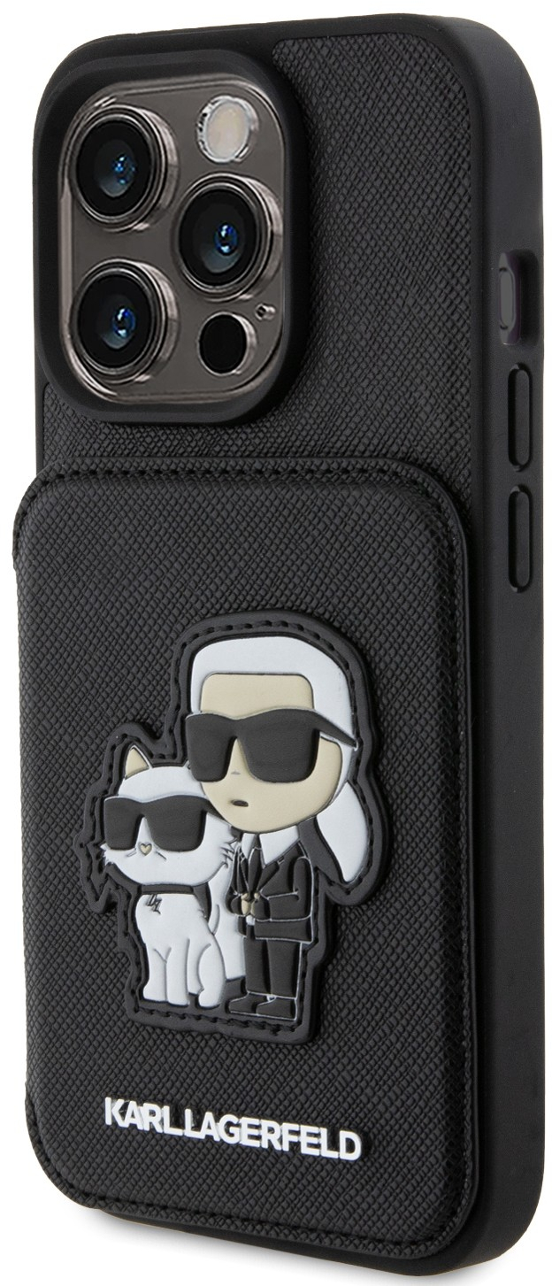 Karl Lagerfeld Back Cover Θήκη Δερματίνης με Υποδοχή για Κάρτες και Stand για iPhone 15 Pro - Μάυρο
