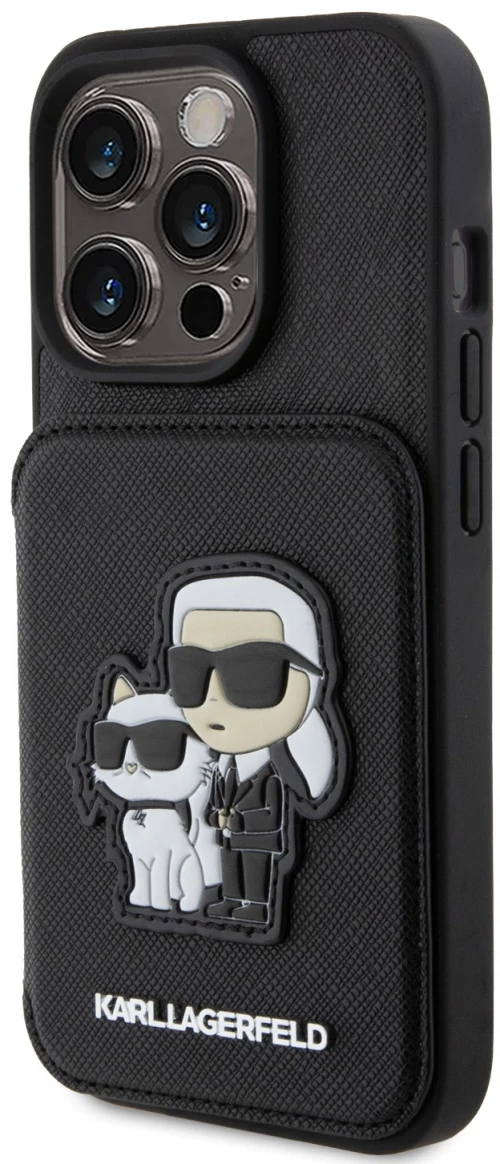 Karl Lagerfeld Back Cover Θήκη Δερματίνης με Υποδοχή για Κάρτες και Stand για iPhone 15 Pro - Μάυρο