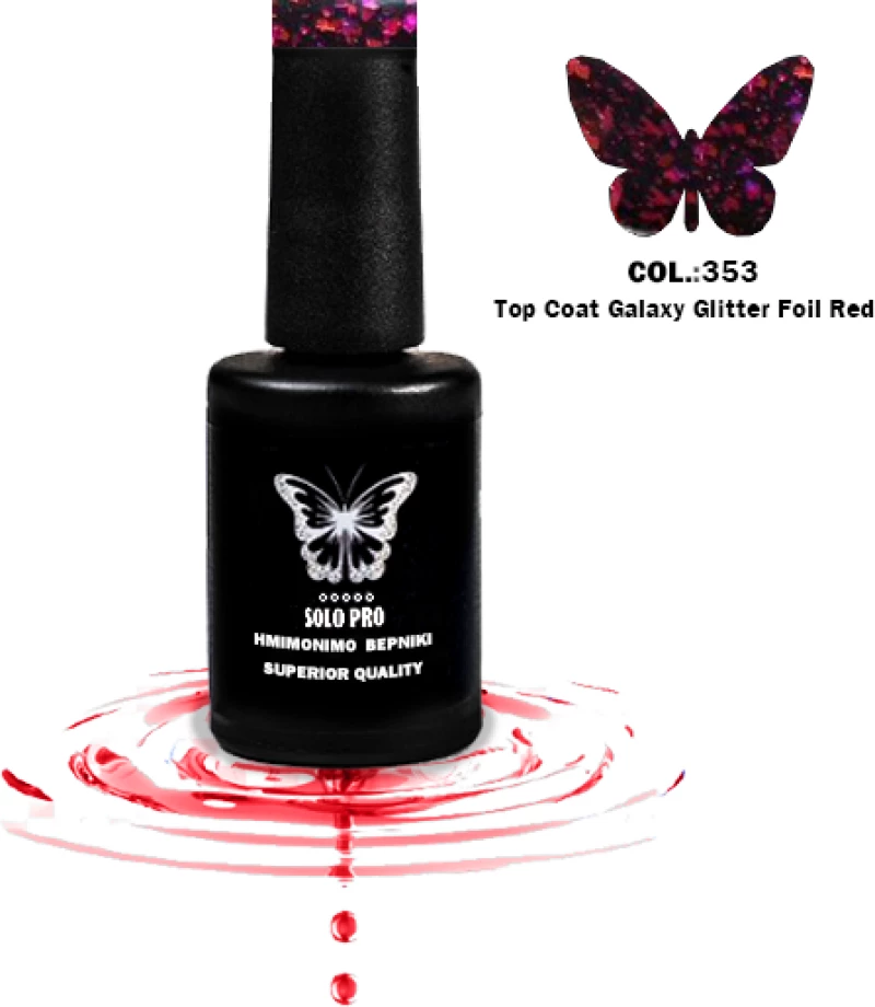 Solo Pro -No353(12ml)TOP COAT GALAXY GLITTER ΔΙΑΦΑΝΟ RED (ΕΦΑΡΜΟΓΗ ΣΕ ΜΑΥΡΟ)