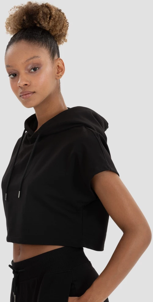Γυναικείο Αθλητικό Φούτερ Κοντό Oversized Μαύρο