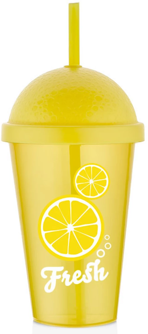 Ποτήρι Με Καπάκι & Καλαμάκι Fresh Lemon 450ml Qlux - 8693395018983