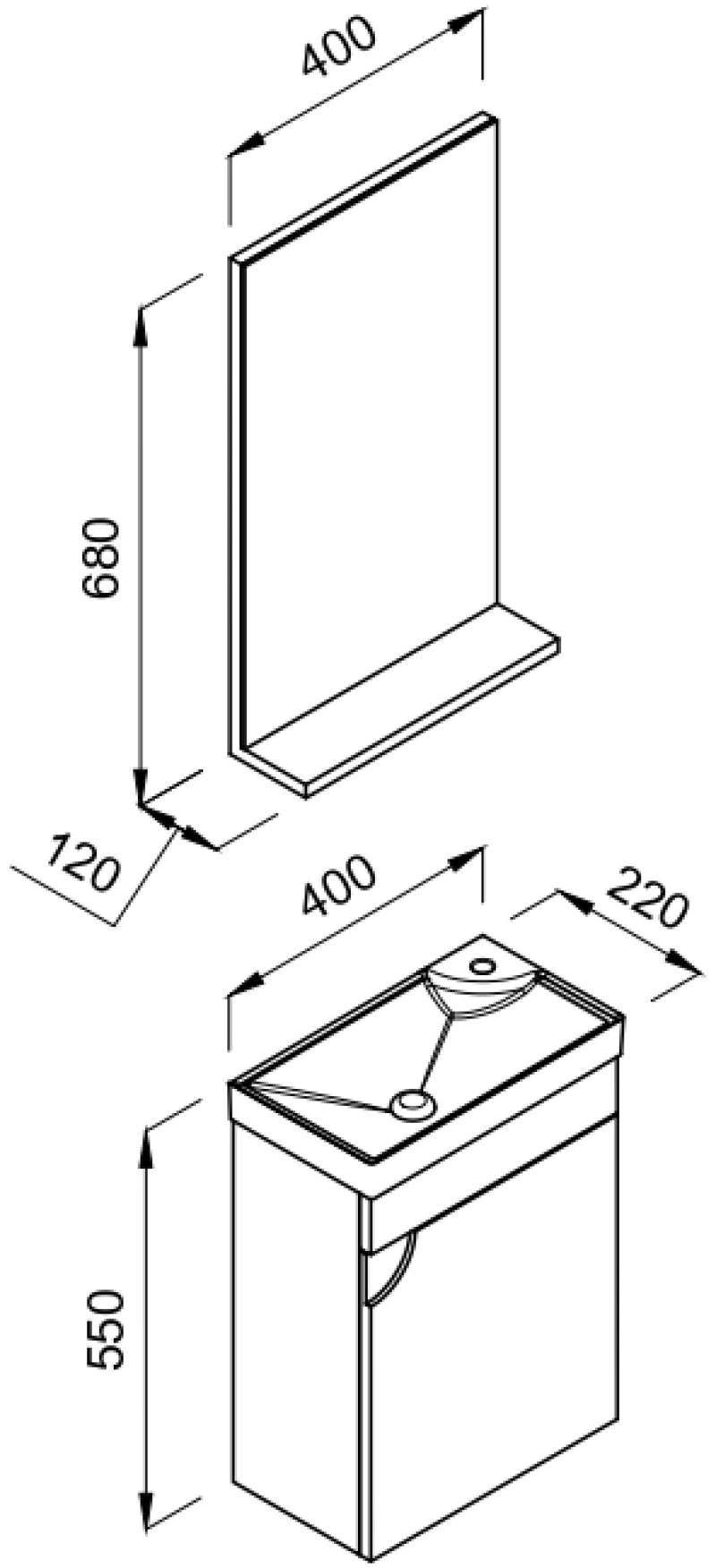Πάγκος NEW MINI Ανθρακί MDF 18mm Λάκα 40 S3BMINI040AN 40x22x55cm
