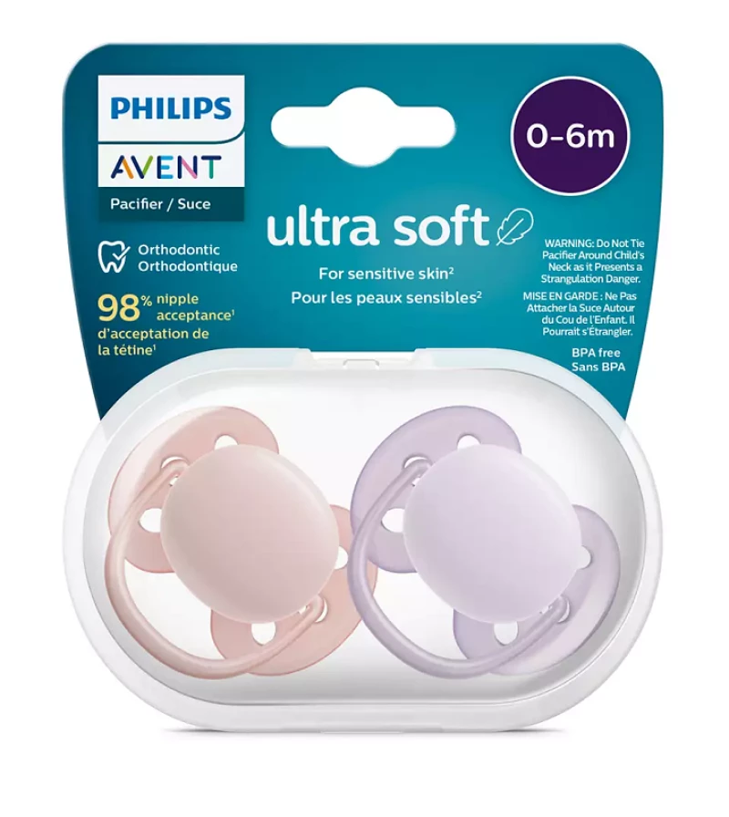 Philips Avent Πιπίλα Ultra Soft 0-6 μηνών+ Peach/Purple (2 τεμάχια)