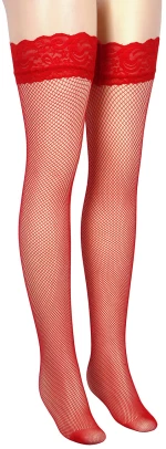 Red Fishnets Thigh High stockings Silicone Lace Top Stay Up Sheer Nylon Hosiery