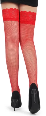 Red Fishnets Thigh High stockings Silicone Lace Top Stay Up Sheer Nylon Hosiery