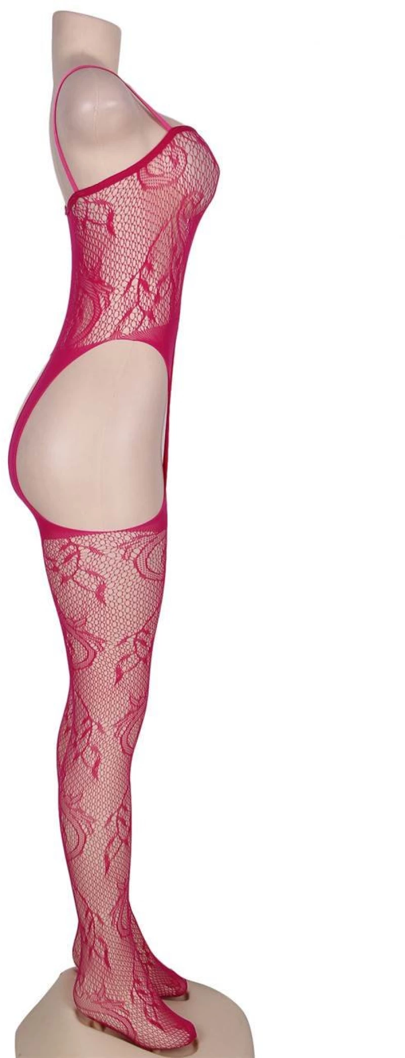 Pink Crotchless Fishnet Bodystocking