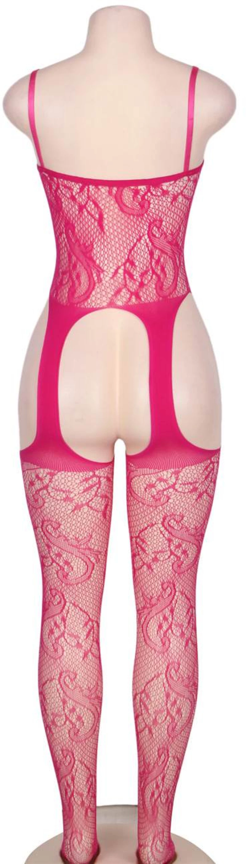Pink Crotchless Fishnet Bodystocking