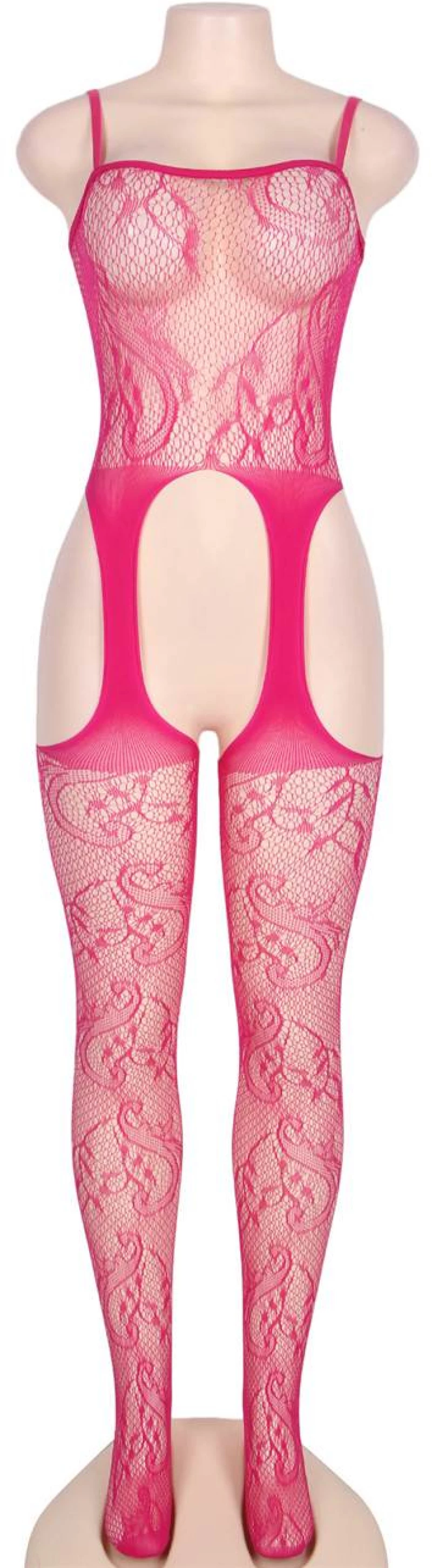 Pink Crotchless Fishnet Bodystocking