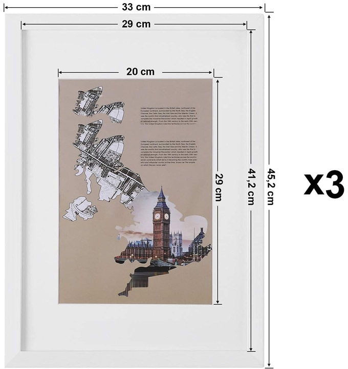 Σετ 3 Ξύλινες Κορνίζες 33 x 45.2 cm Songmics RPF03WT